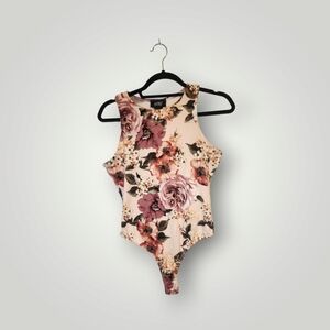 Just Polly NY Sleeveless Bodysuit Pink Floral Blouse Size Large